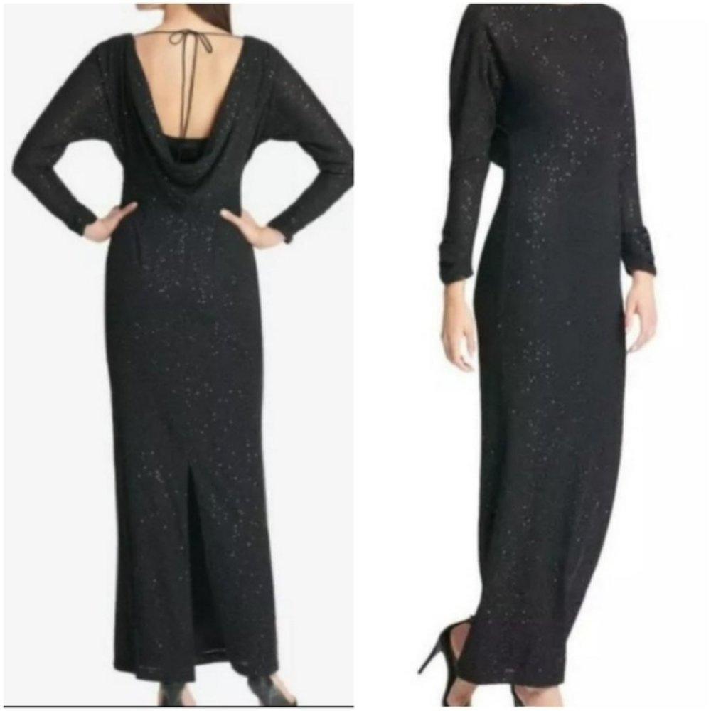Vince Camuto Black Maxi Sparkle Cowl Back Dress Size 2